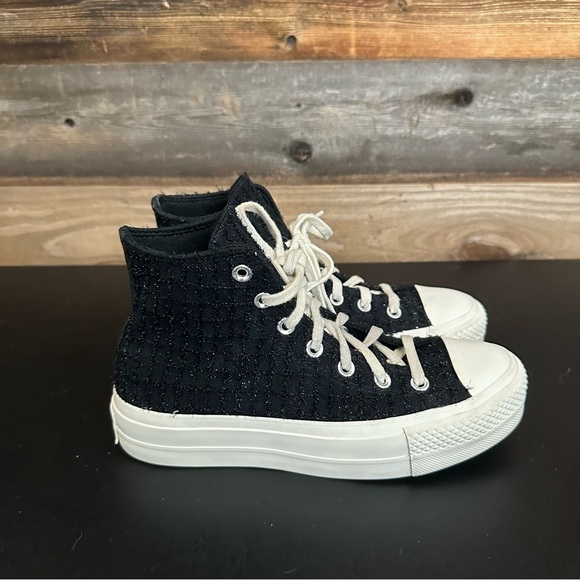 Converse Women's Chuck Taylor All Star Lift Hi Tweed Fabric BLACK WHITE Size 7 - Picture 4 of 11